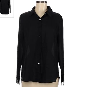 NWT Black OMSJ Button Down Collared Shirt Blouse Women's Medium M Neutral New